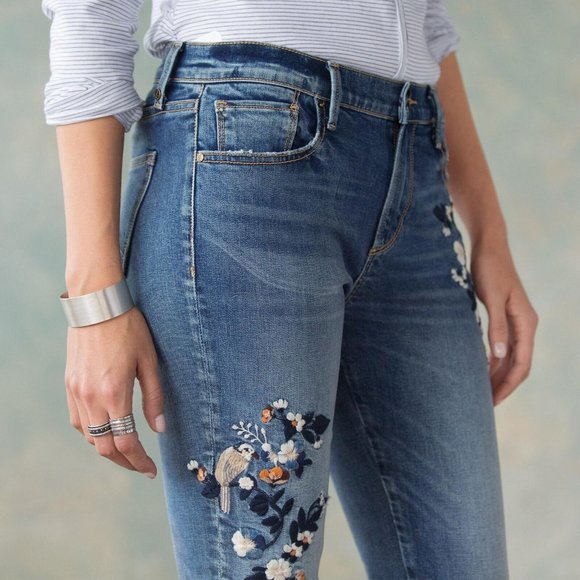 Driftwood Embroidered Jackie Jeans Birds Floral Stretch Women's Size 28 H13262 - Picture 3 of 10